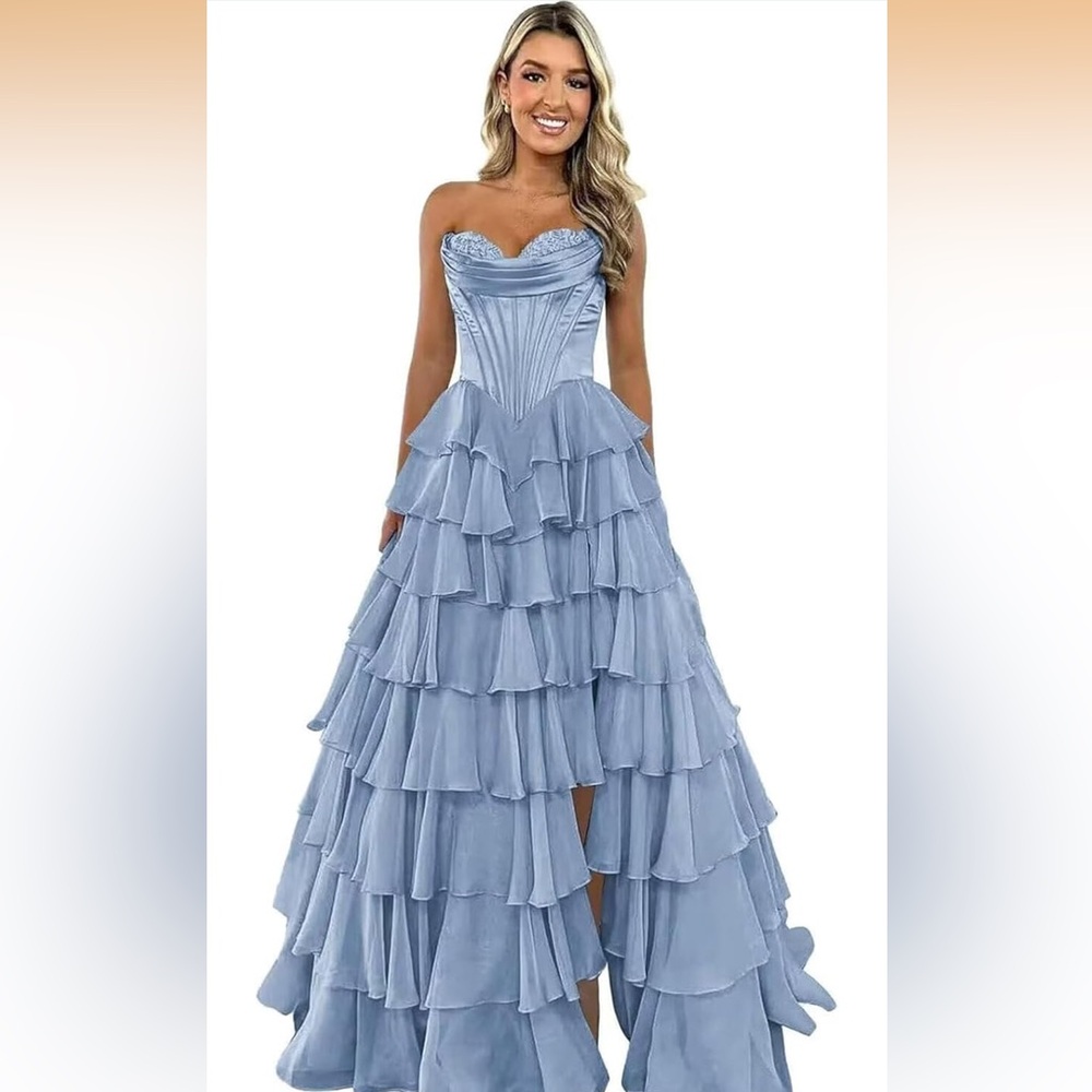 Elegant Blue Strapless Layered Dress- BRAND NEW SIZE 10